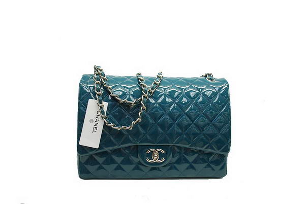 AAA Chanel Maxi Double Flaps Bag A36098 Dark Green Original Patent Leather Silver Online